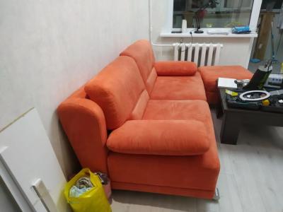 фото До Перетяжка прямого дивана и пуфика
